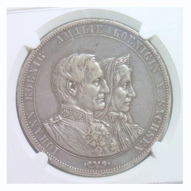 【银】NGC XF 德国萨克森1872年 国王金婚2泰勒大银币 爽品
