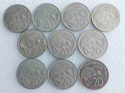 第一海外回流一元起拍收藏 散集专场. 第235期 - 新西兰20分硬币 10枚