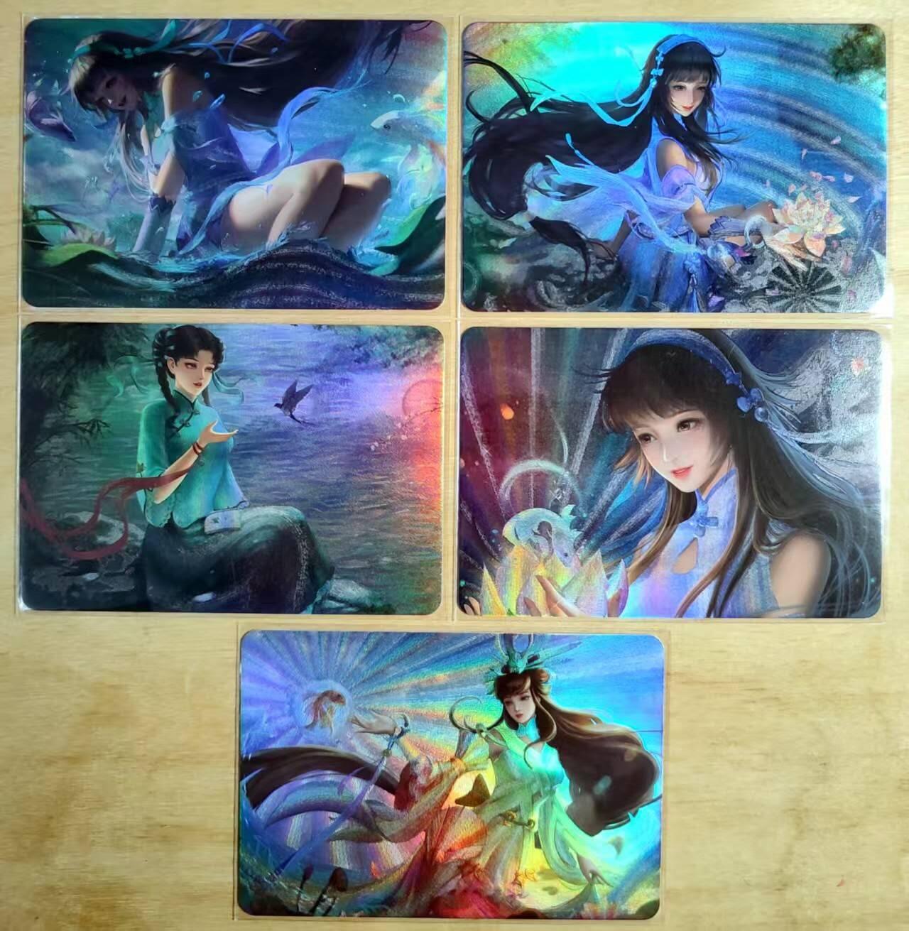 龙虎卡牌第四十七场 （无佣金，满120包邮，欢迎送拍） 粗彩闪一套5张 宁缺卡牌 西施横版合集