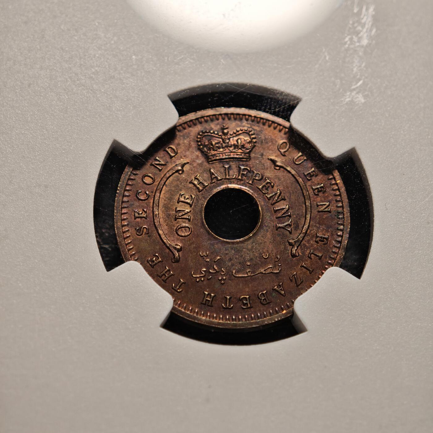 【德藏】世界币章拍卖第139期（拍品征集中~欢迎藏友联系） 1959年 尼日利亚1便士精制铜币 NGC PF64RB 彩色淡包浆