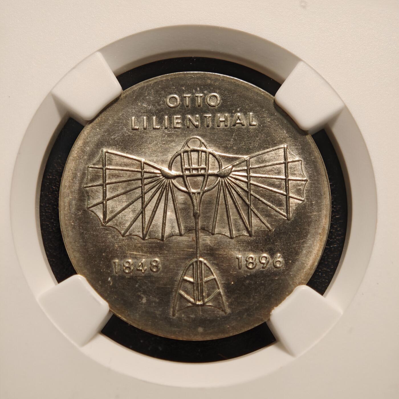 【德藏】世界币章拍卖第139期（拍品征集中~欢迎藏友联系） 1973年 东德航空先驱奥托·利林塔尔诞辰125周年5马克纪念镍币 NGC MS66 原光极强