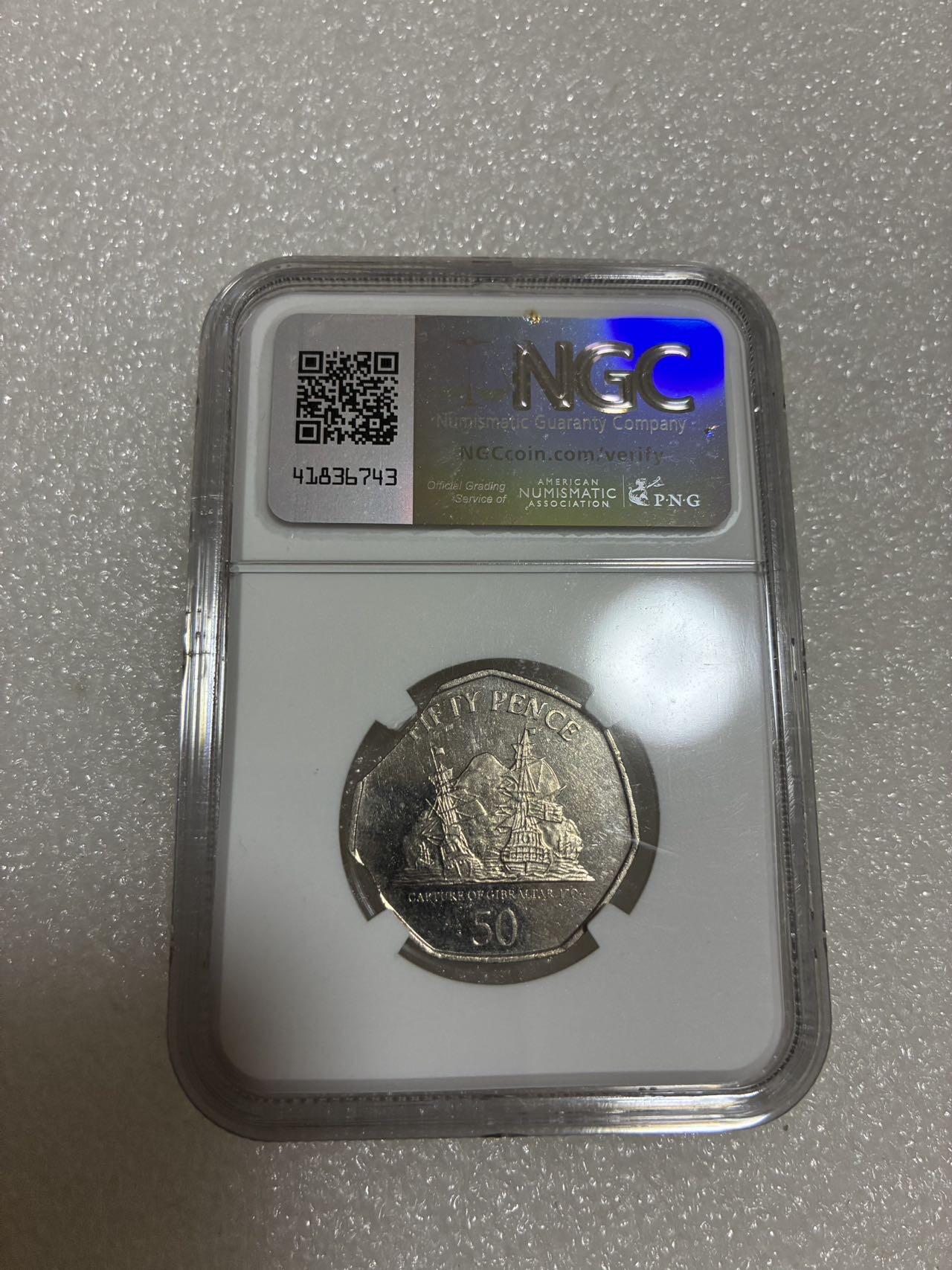NGC MS62 MINT ERROR 直布罗陀2010年 50便士 纪念币 错版
