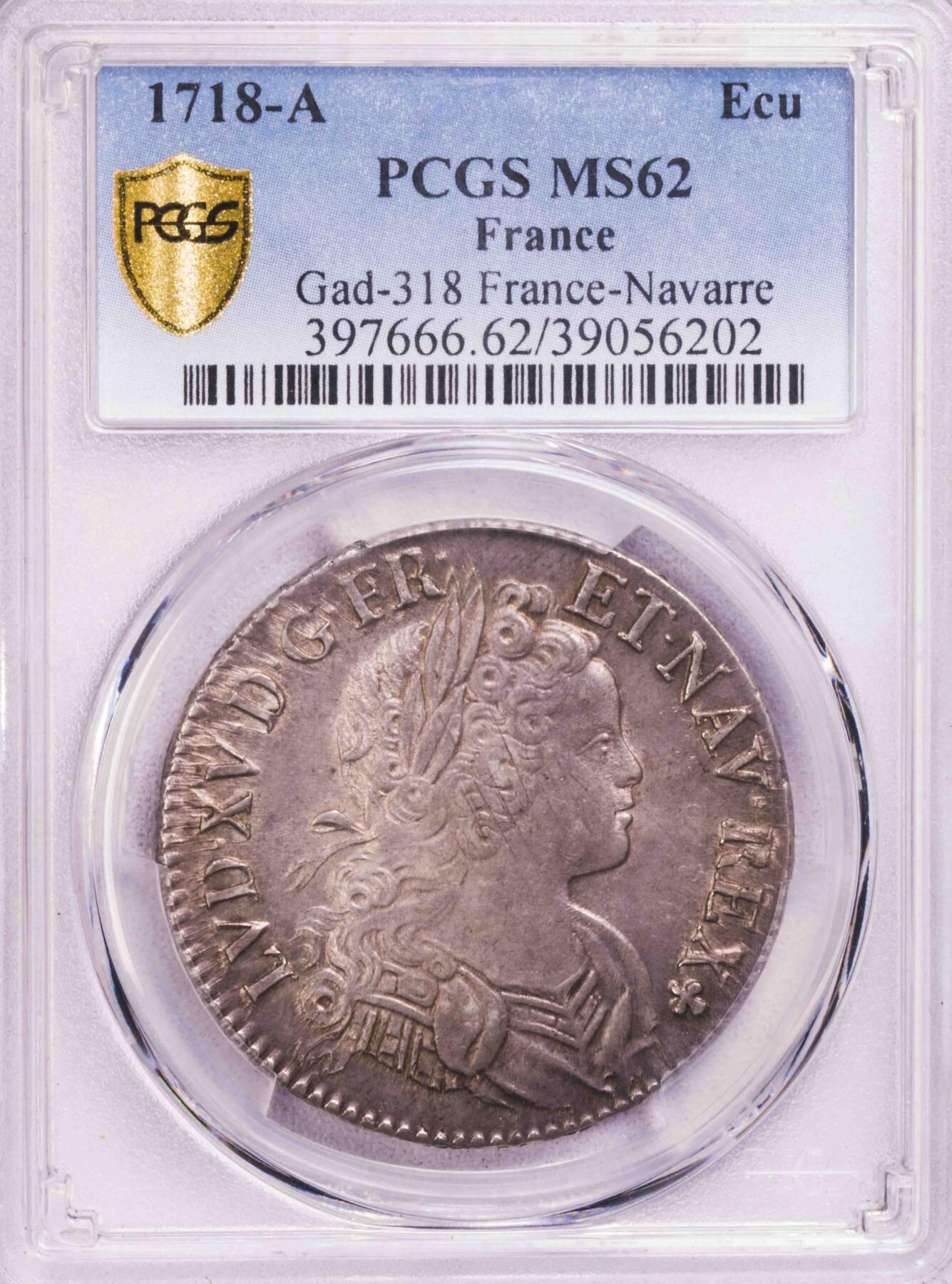 PCGS-MS62 1718法国路易十五埃居大银币