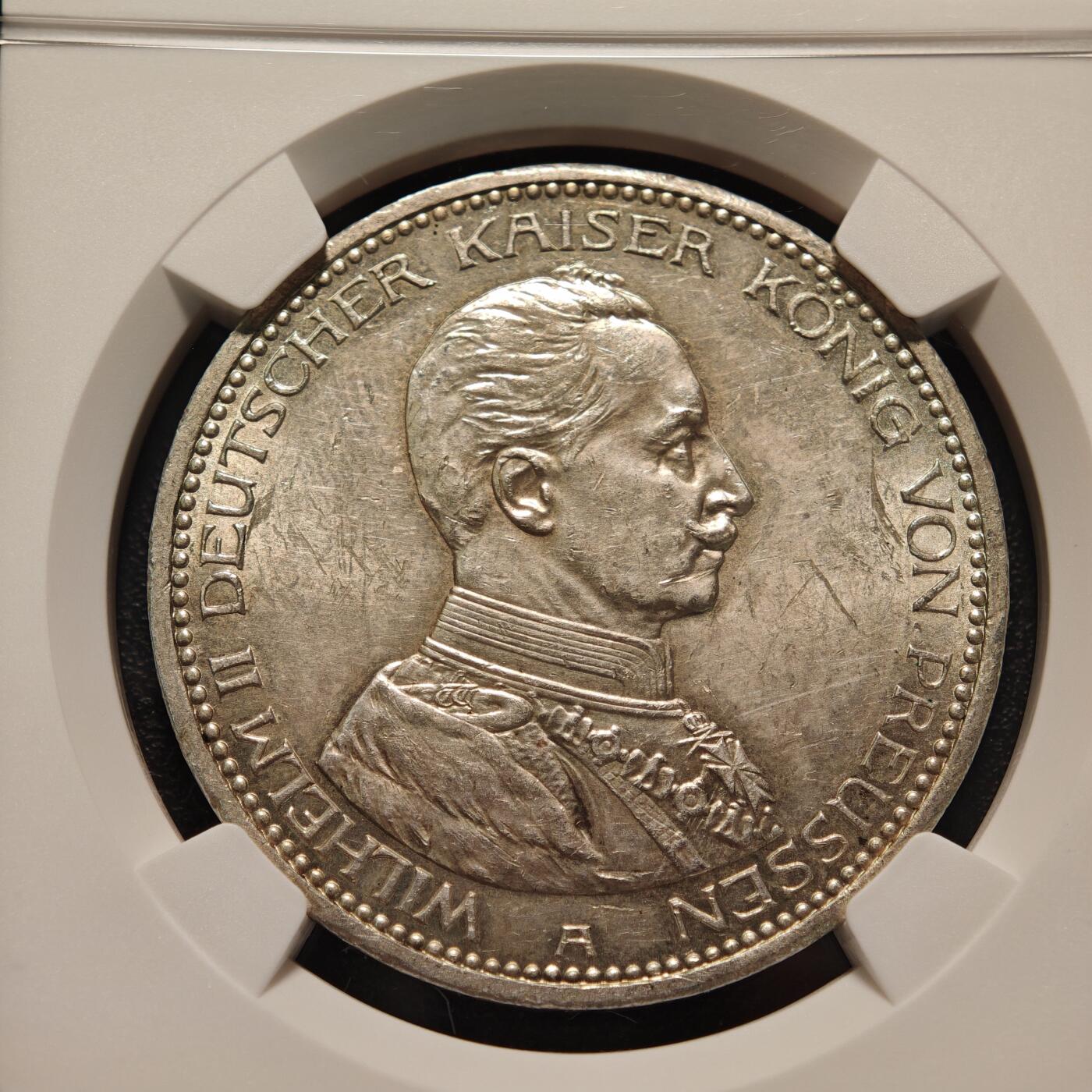 【德藏】世界币章拍卖第139期（拍品征集中~欢迎藏友联系） 1914年 德国普鲁士威廉二世军装5马克大银币 NGC MS61 状态极佳