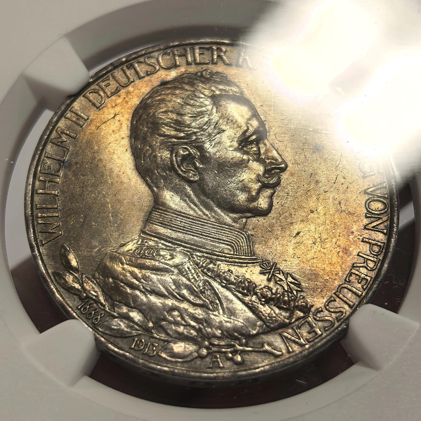 博洋堂德系小专场暨第132期（全场包邮） NGC MS61 德国普鲁士1913年威廉二世花枝3马克银币