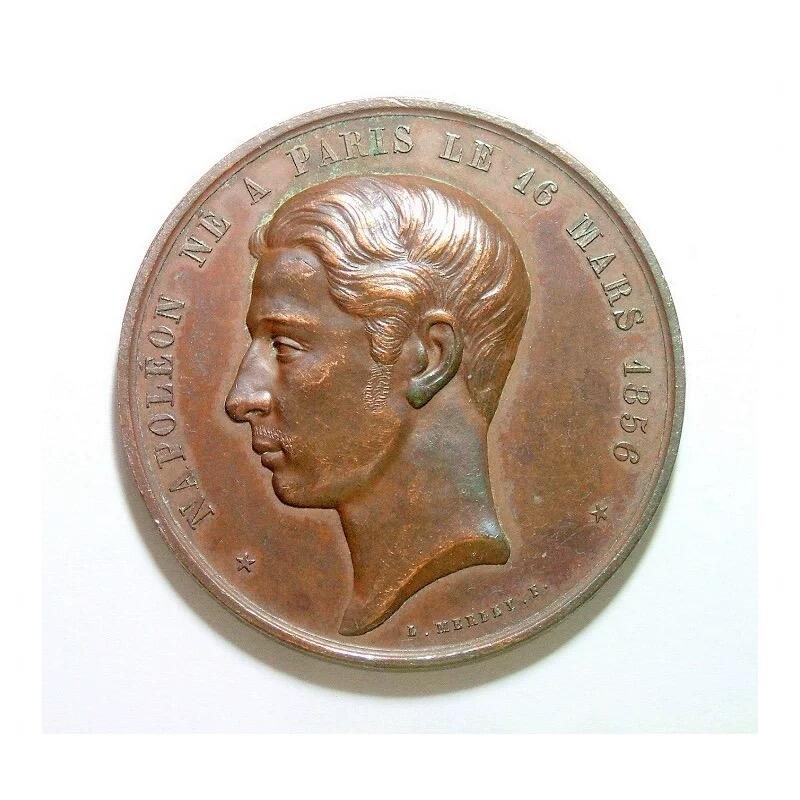 法国1874年 皇太子拿破仑四世高浮雕精制大铜章 45MM
