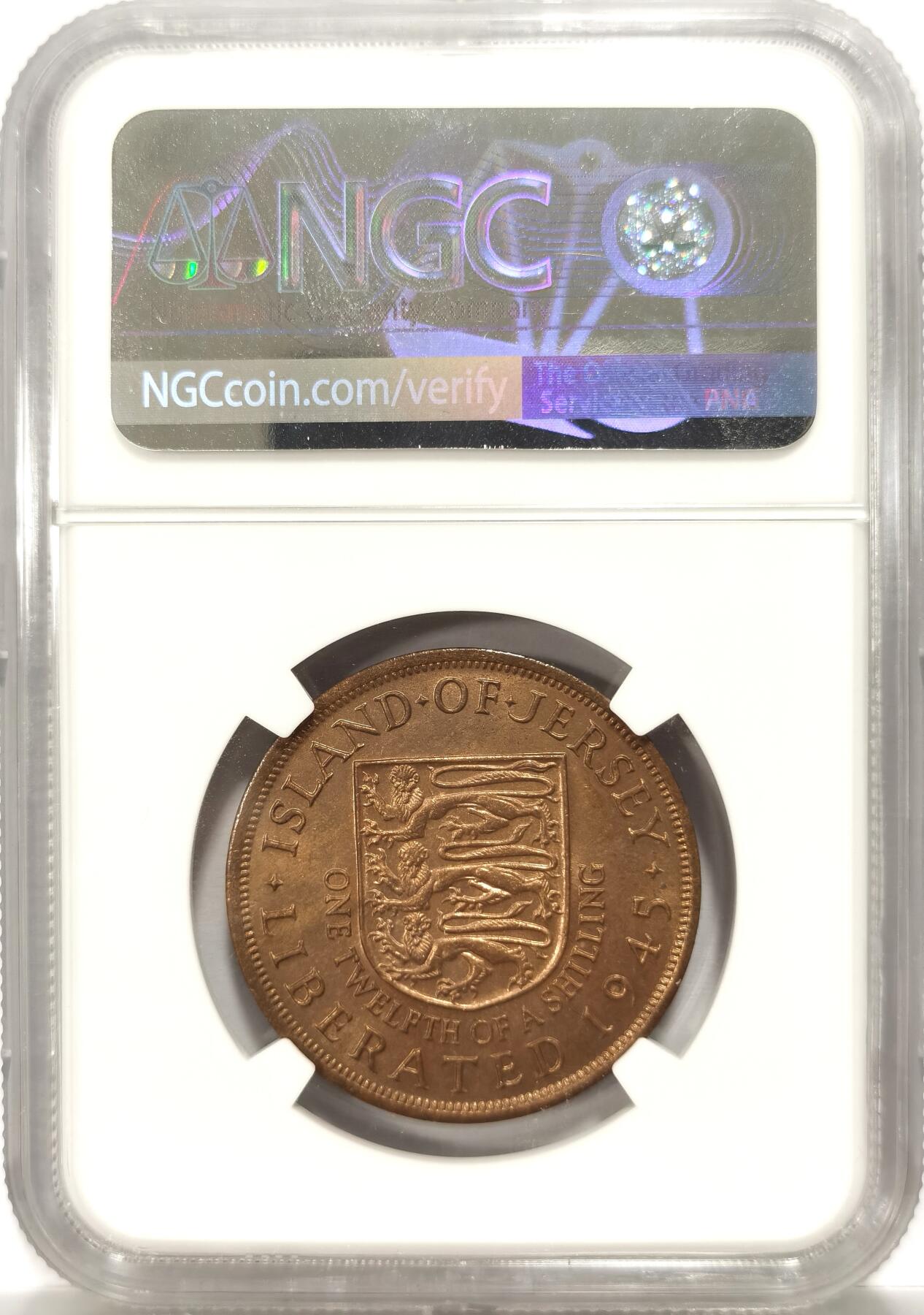 博洋堂德系小专场暨第132期（全场包邮） NGC MS64BN 泽西1945年1/12先令，伊丽莎白二世版，经典骡币