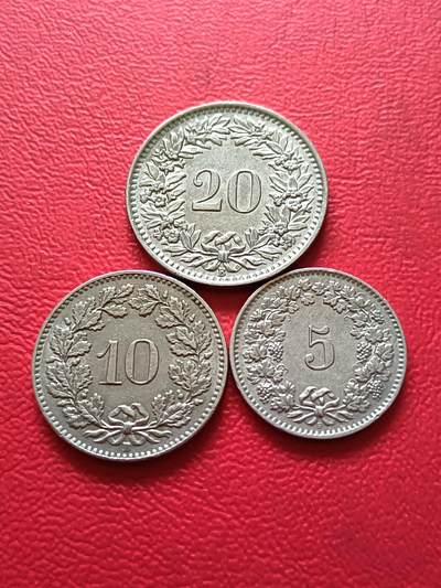【云涧收藏】第四十八场 - 瑞士1962年5、10、20生丁3枚