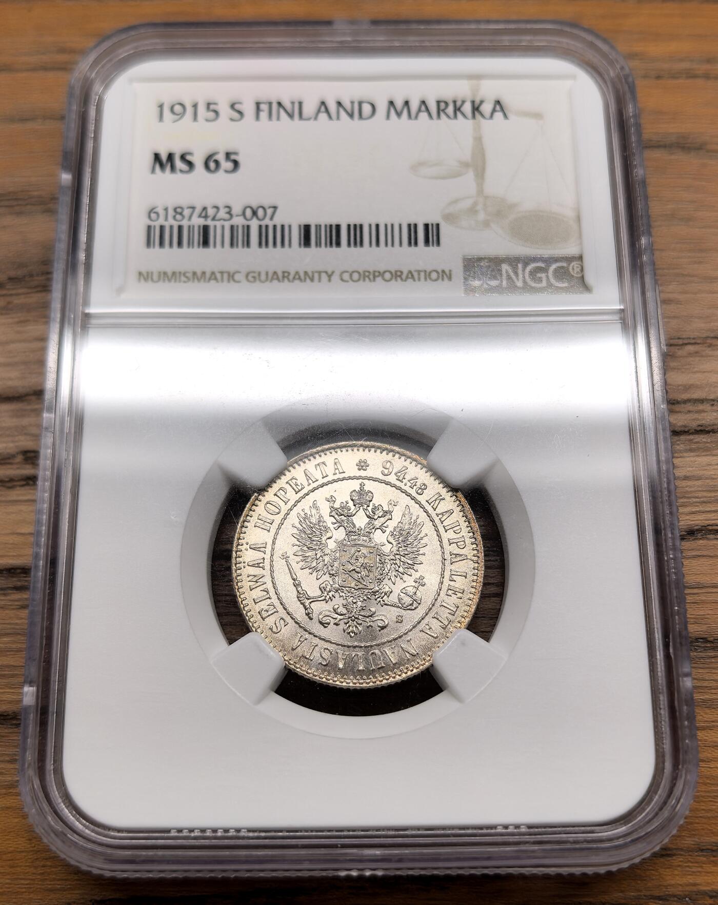 凡希社世界钱币微拍月度大拍（2025/07） 1915俄占芬兰马克银币NGC-MS65