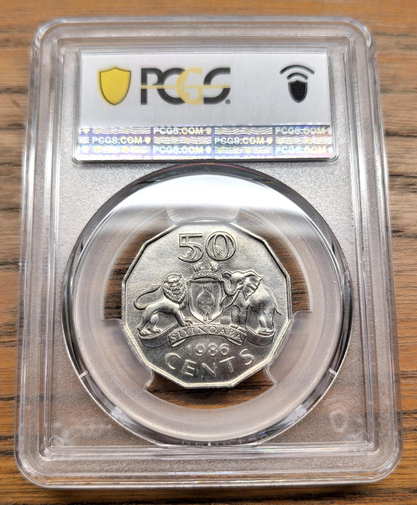 凡希社世界钱币微拍月度大拍（2025/07） 1986斯威士兰土著人50分PCGS-SP67，Kings' Norton留厂样币。