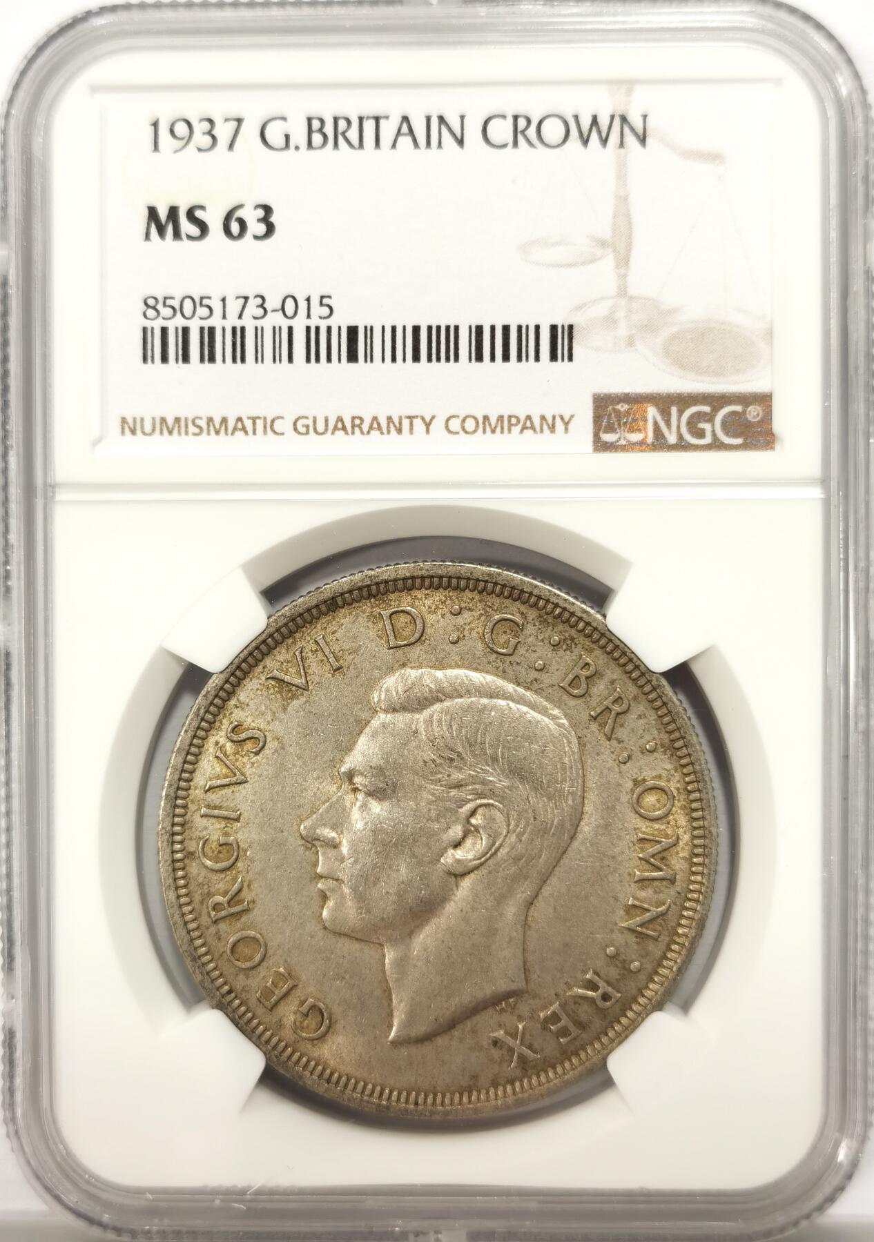 博洋堂德系小专场暨第132期（全场包邮） NGC MS63 英国1937年乔治六世登基纪念克朗大银币，原光淡彩极美品。