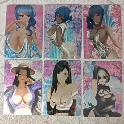 花开卡拍第32期（7月27号周日截拍，品控勿拍!!!拍品不寄存，运费5元，自制卡难免瑕疵，可能存在轻微撞角爆边等出厂瑕疵，品控介意勿拍！） - 梵心动漫卡牌 圣路易斯+2B机械姬+女帝+蒂法 粗闪6张
