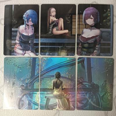花开卡拍第32期（7月27号周日截拍，品控勿拍!!!拍品不寄存，运费5元，自制卡难免瑕疵，可能存在轻微撞角爆边等出厂瑕疵，品控介意勿拍！） - 蕾姆卡牌 三拼图粗闪 + 鬼刀 深海琴姬 三拼图折光彩闪 