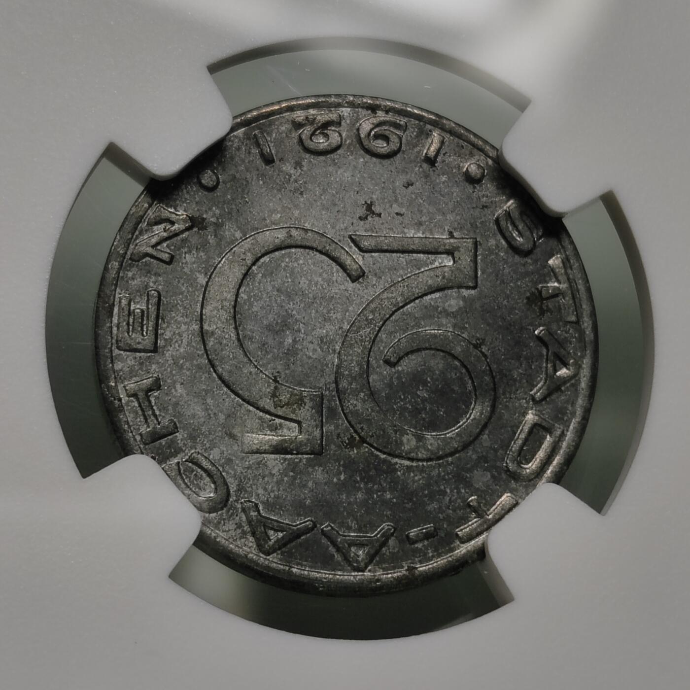 博洋堂德系小专场暨第132期（全场包邮） NGC MS62 少见背逆！德紧德国亚琛1921年母熊25芬尼铁币