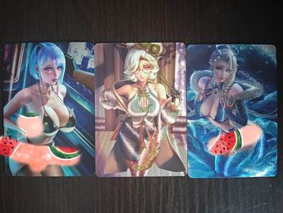 花开卡拍第32期（7月27号周日截拍，品控勿拍!!!拍品不寄存，运费5元，自制卡难免瑕疵，可能存在轻微撞角爆边等出厂瑕疵，品控介意勿拍！） - 五月卡牌 ACG妹卡3张 粗闪工艺