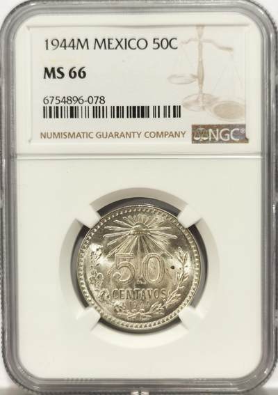 博洋堂德系小专场暨第132期（全场包邮） - NGC MS66 墨西哥1944年50分鹰洋银币，高分难得