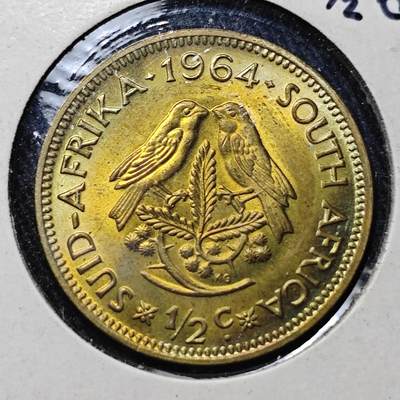 KK钱币收藏小铺 《批量/好品散币 套币 银币》专场 2月预留时间 周末发货 -  1964南非0.5分铜币 拆卷品