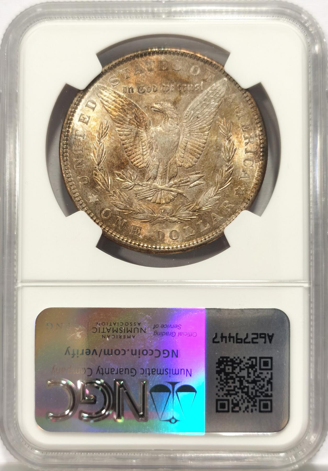 博洋堂德系小专场暨第132期（全场包邮） NGC UNC 美国1890年摩根银币，淡金彩，略少见的年份。