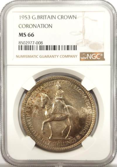 博洋堂德系小专场暨第132期（全场包邮） - NGC MS66 英国1953年伊丽莎白二世登基纪念克朗，高分少见