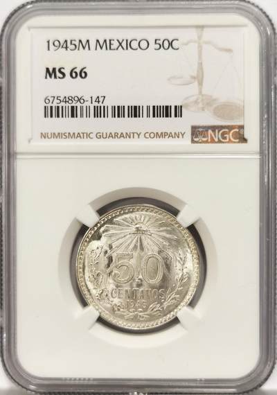 博洋堂德系小专场暨第132期（全场包邮） - NGC MS66 墨西哥1945年50分鹰洋银币，高分难得