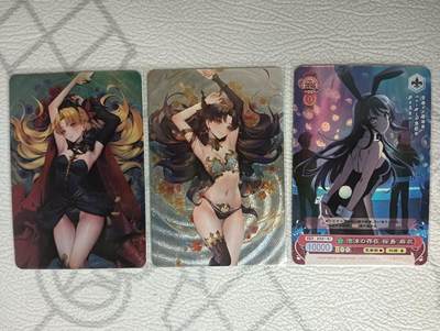 花开卡拍第32期（7月27号周日截拍，品控勿拍!!!拍品不寄存，运费5元，自制卡难免瑕疵，可能存在轻微撞角爆边等出厂瑕疵，品控介意勿拍！） - 老郑卡牌 樱岛麻衣2021年测试卡 折光彩闪 + 远坂凛2张粗闪