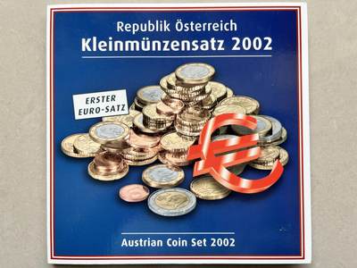 咖啡豆•收藏 2025年Jul_31th世界各国套币拍卖 - 奥地利 2002年 1欧分-2欧元 UNC封装套币 外国硬币