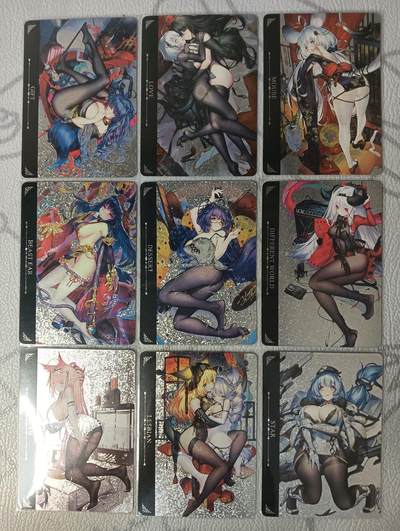 花开卡拍第32期（7月27号周日截拍，品控勿拍!!!拍品不寄存，运费5元，自制卡难免瑕疵，可能存在轻微撞角爆边等出厂瑕疵，品控介意勿拍！） - 驴打滚卡牌 黑丝大长腿一套9张 钻闪