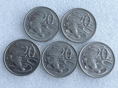 第一海外回流一元起拍收藏 散集专场. 第237期 - 澳大利亚20分硬币 5枚 带光好品