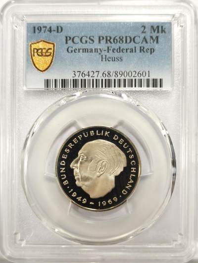 博洋堂德系小专场暨第132期（全场包邮） - PCGS PR68DCAM 联邦德国西德1974年D版豪斯2马克纪念镍币