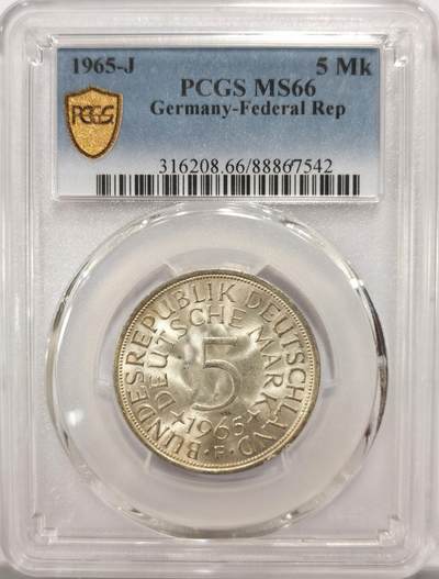 博洋堂德系小专场暨第132期（全场包邮） - PCGS MS66 德国1965年5马克，经典德国瘦鹰，高分少见