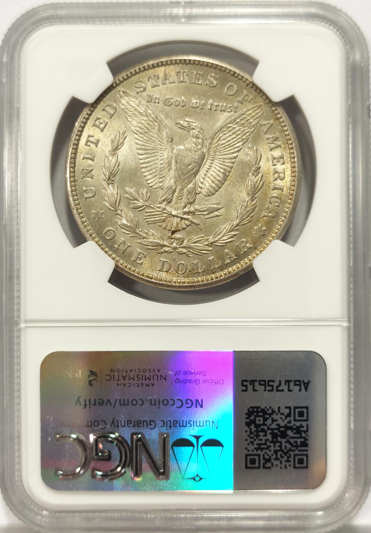 博洋堂德系小专场暨第132期（全场包邮） NGC MS64 美国1921年S版摩根银币，少见版别，高分国内少见，NGC指导价325美元。