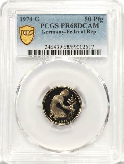 博洋堂德系小专场暨第132期（全场包邮） - PCGS PR68DCAM 联邦德国西德1974年G版50芬尼精制镍币