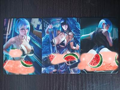 花开卡拍第32期（7月27号周日截拍，品控勿拍!!!拍品不寄存，运费5元，自制卡难免瑕疵，可能存在轻微撞角爆边等出厂瑕疵，品控介意勿拍！） - 五月卡牌 ACG妹卡3张 粗闪工艺