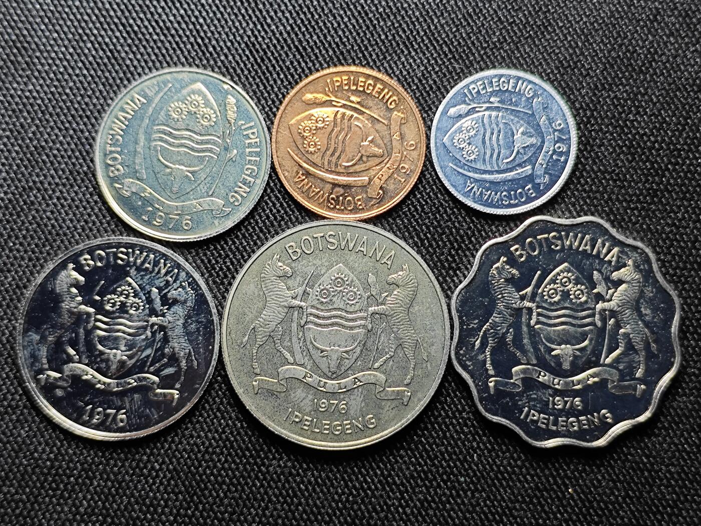 KK钱币收藏小铺 《批量/好品散币 套币 银币》专场 2月预留时间 周末发货 1976 博茨瓦纳大小面值清年一套 精制币