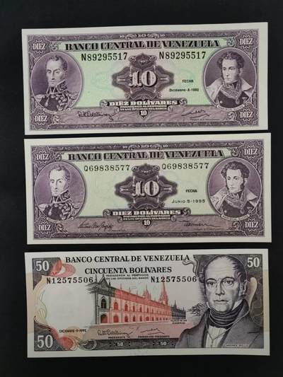 外国纸币专场250726第四十九场 - 委内瑞拉🇻🇪早期不同年份三张，全新品相UNC'。