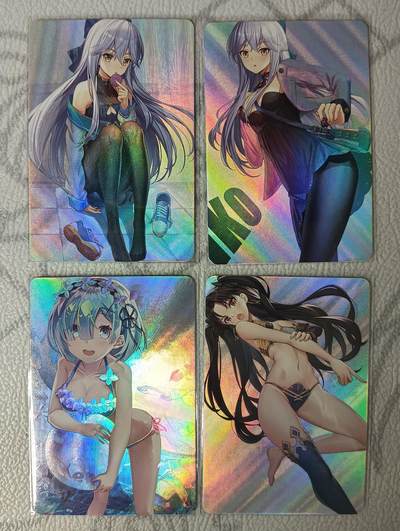 花开卡拍第32期（7月27号周日截拍，品控勿拍!!!拍品不寄存，运费5元，自制卡难免瑕疵，可能存在轻微撞角爆边等出厂瑕疵，品控介意勿拍！） - 宁缺卡牌 碧蓝航线3张+蕾姆1张 粗彩闪