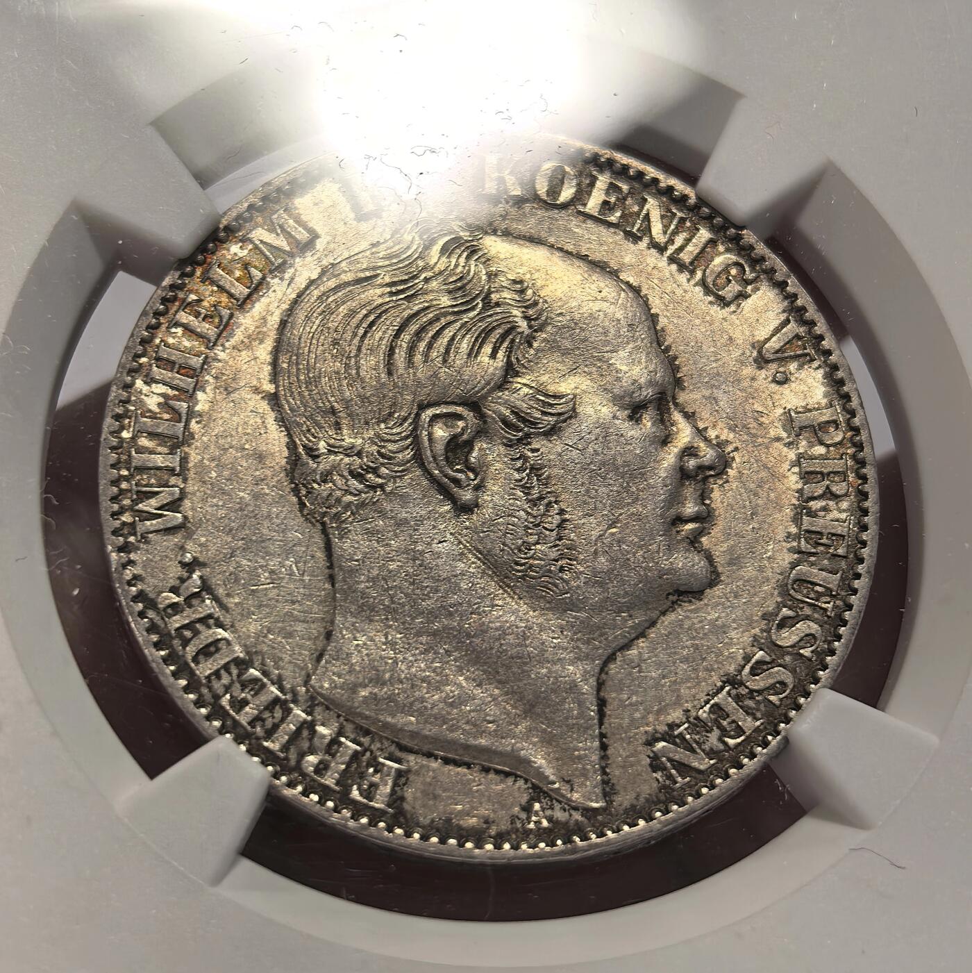 博洋堂德系小专场暨第132期（全场包邮） NGC AU58 德国普鲁士1859年威廉四世洋葱头1泰勒银币，欧洲纸袋包浆
