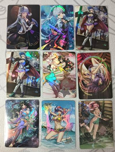 花开卡拍第32期（7月27号周日截拍，品控勿拍!!!拍品不寄存，运费5元，自制卡难免瑕疵，可能存在轻微撞角爆边等出厂瑕疵，品控介意勿拍！） - 动漫美女卡牌 9张彩闪打包 色彩非常丰富 