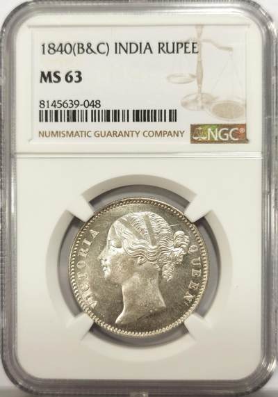 博洋堂德系小专场暨第132期（全场包邮） - NGC MS63 英属东印度公司1840年维多利亚双辫版1卢比银币