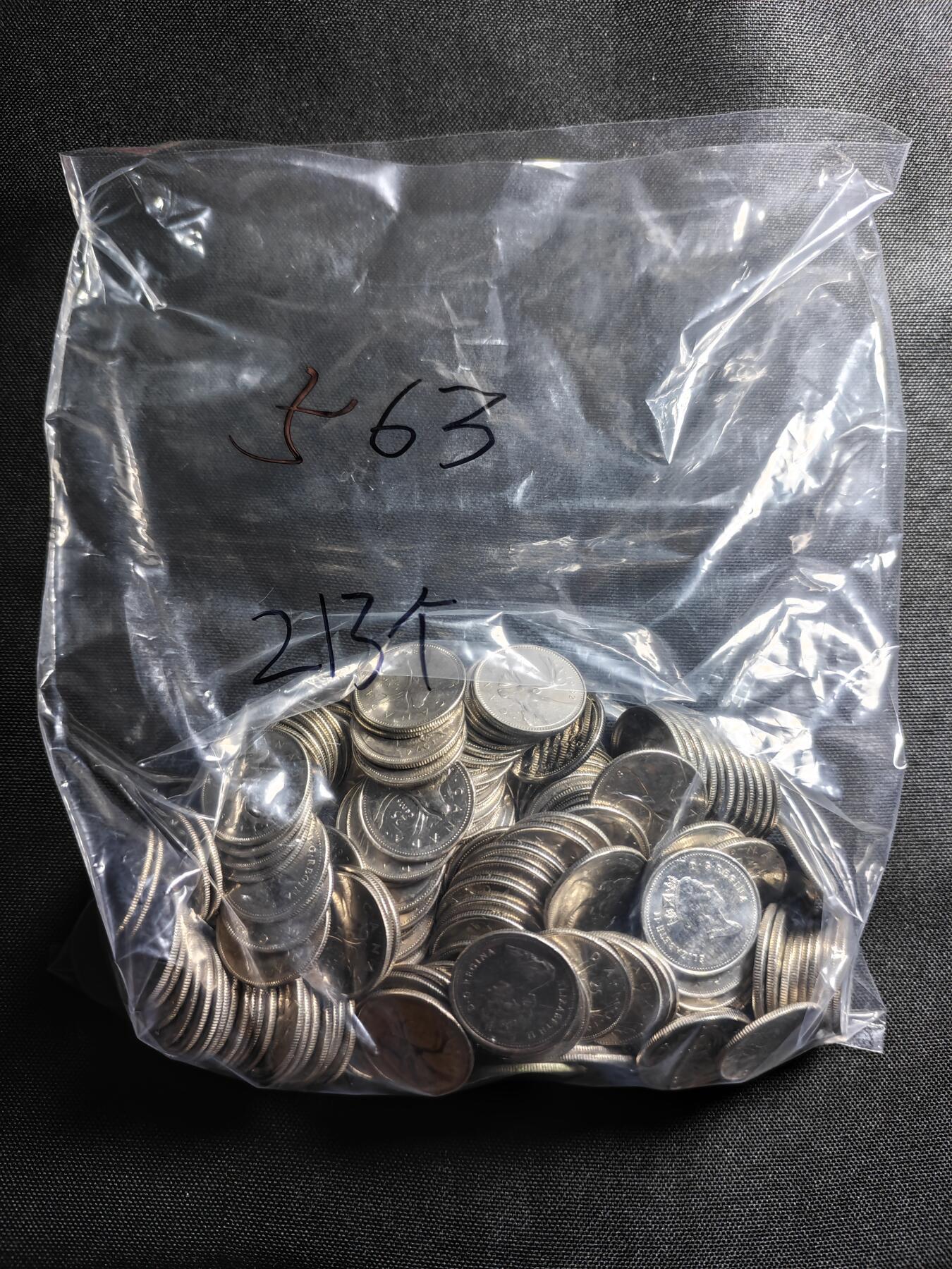 KK钱币收藏小铺 《批量/好品散币 套币 银币》专场 2月预留时间 周末发货 加拿大25分一组213枚 面值53.25加拿大元