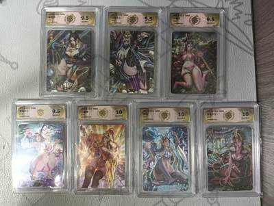 花开卡拍第32期（7月27号周日截拍，品控勿拍!!!拍品不寄存，运费5元，自制卡难免瑕疵，可能存在轻微撞角爆边等出厂瑕疵，品控介意勿拍！） - 焱卡 西游姬 折光套9.5*4+10G*3，共7张