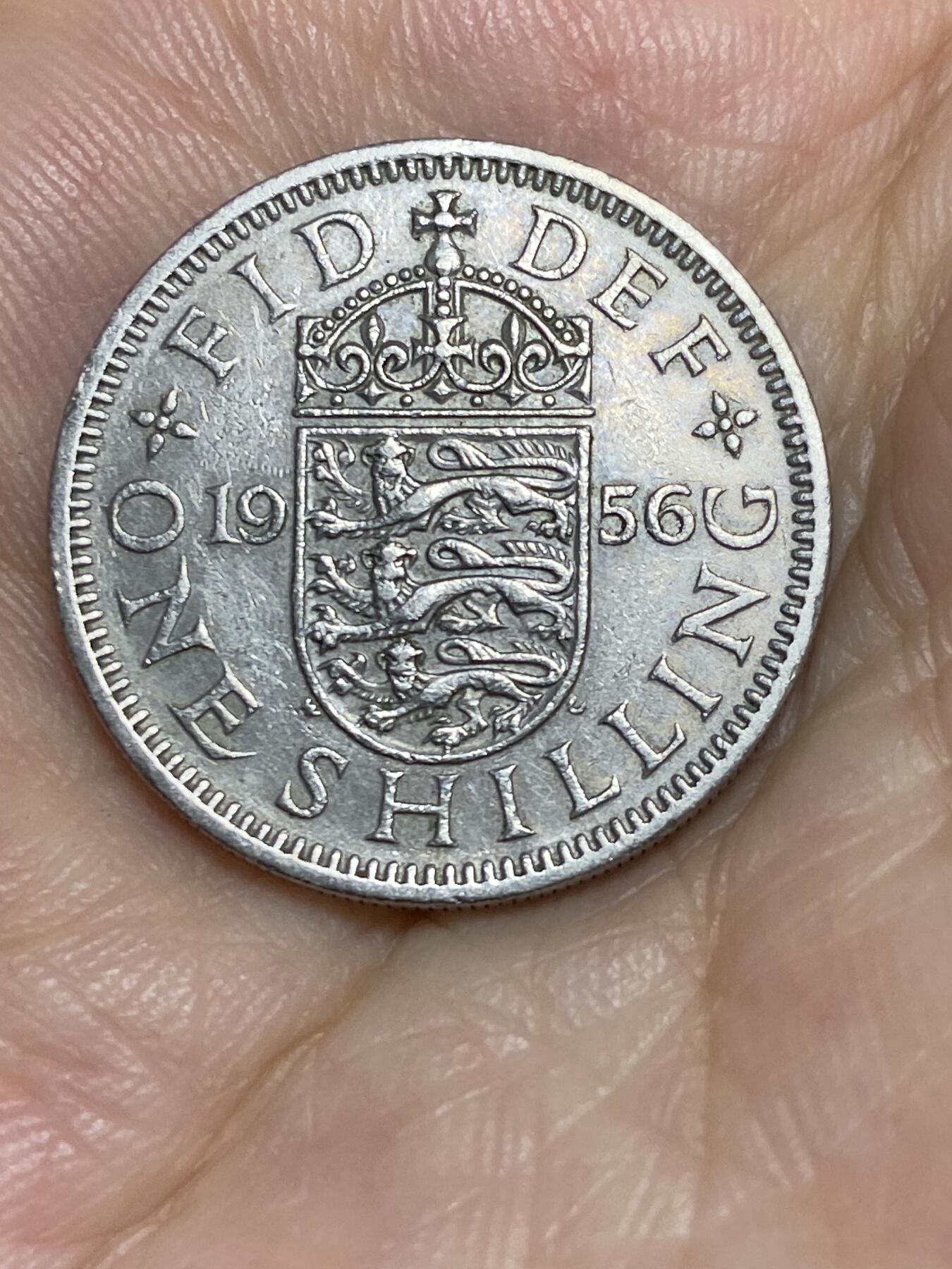 2025年第七十一场(总第九十七场）外国好品散币(免佣金) 英国🇬🇧1956年1先令(伊丽莎白二世青年桂冠第二版，英格兰盾徽版)