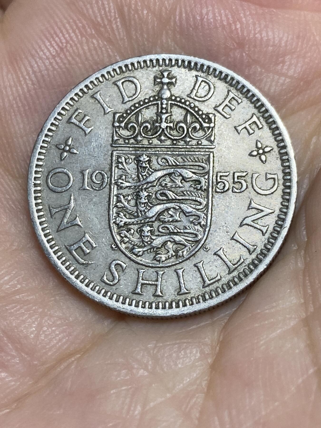 2025年第七十一场(总第九十七场）外国好品散币(免佣金) 英国🇬🇧1955年1先令(伊丽莎白二世青年桂冠第二版，英格兰盾徽版)