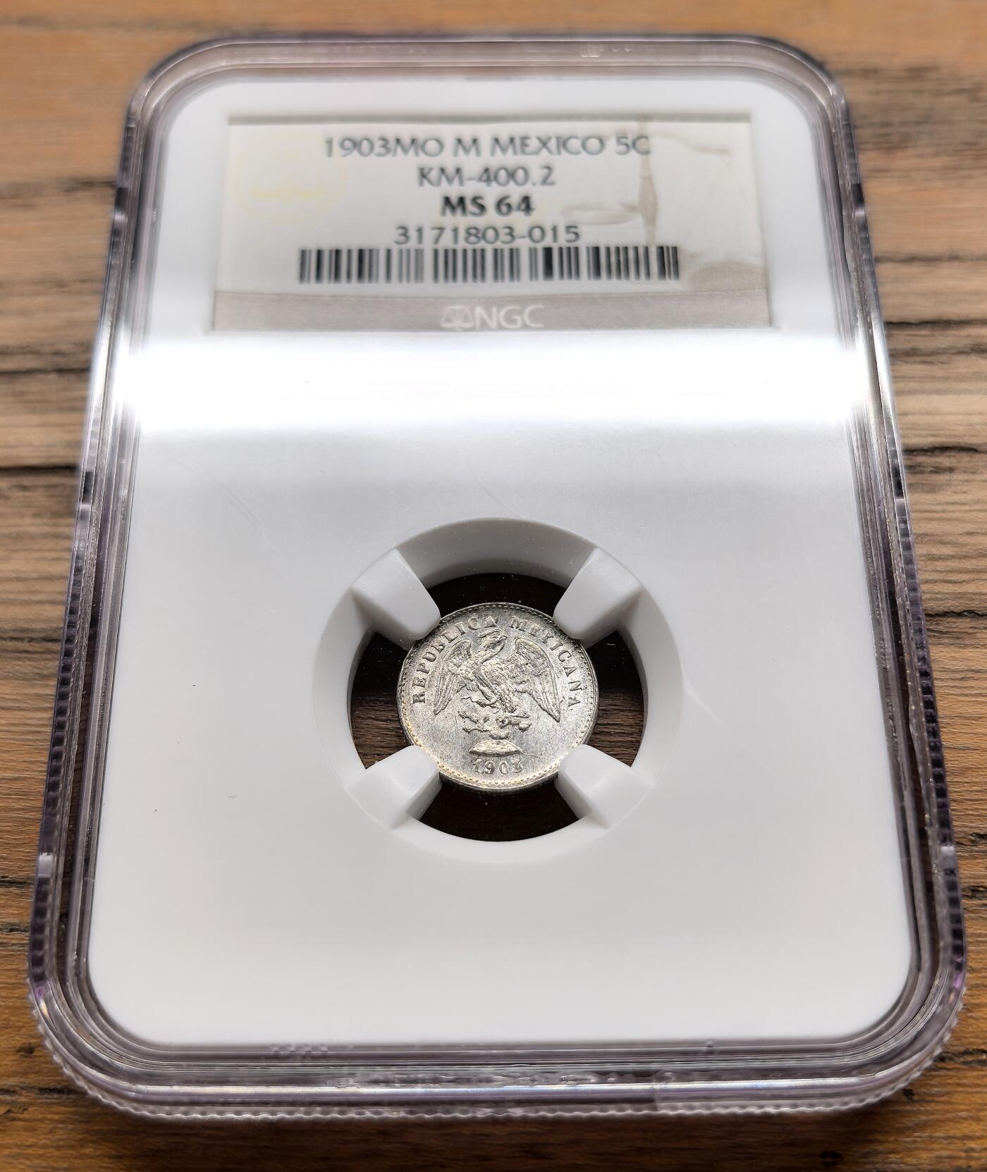 凡希社世界钱币微拍月度大拍（2025/07） 1903MO墨西哥鹰洋5分银辅币NGC-MS64，原色银光！