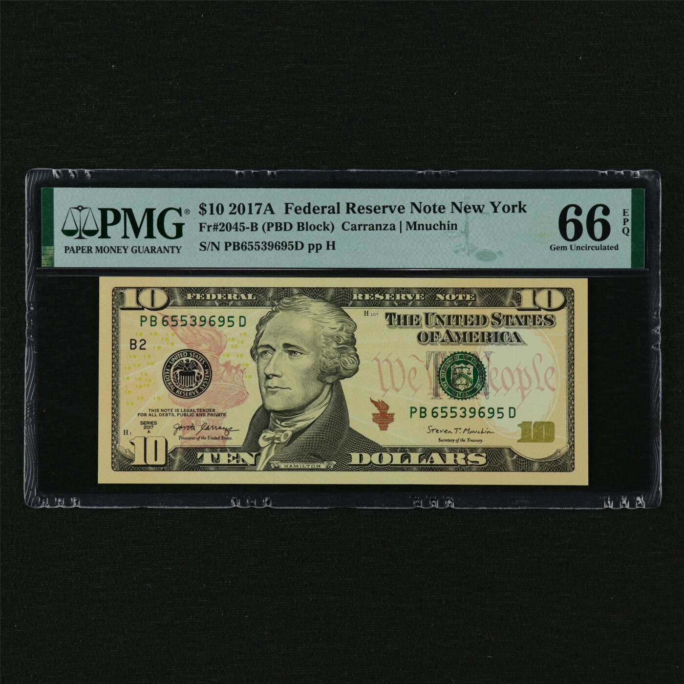 【亘邦集藏】第210期拍卖 2017年 美国10美元 PMG 66EPQ PB65539695D