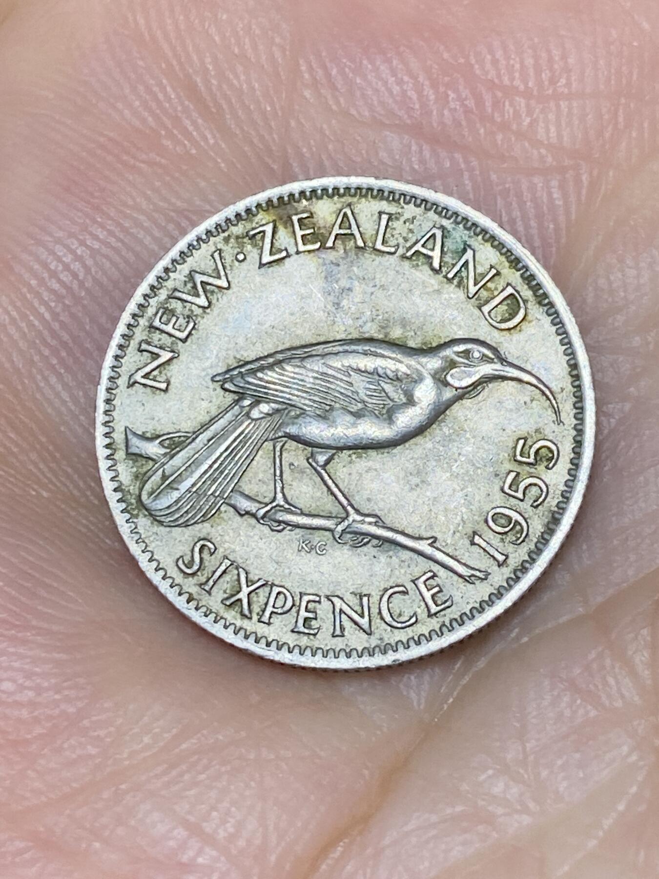 2025年第七十一场(总第九十七场）外国好品散币(免佣金) 新西兰🇳🇿1955年6便士(伊丽莎白二世青年桂冠第一套，肖像无肩带版)