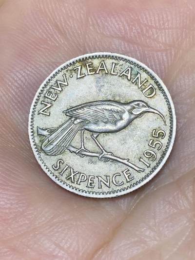 2025年第七十一场(总第九十七场）外国好品散币(免佣金) - 新西兰🇳🇿1955年6便士(伊丽莎白二世青年桂冠第一套，肖像无肩带版)