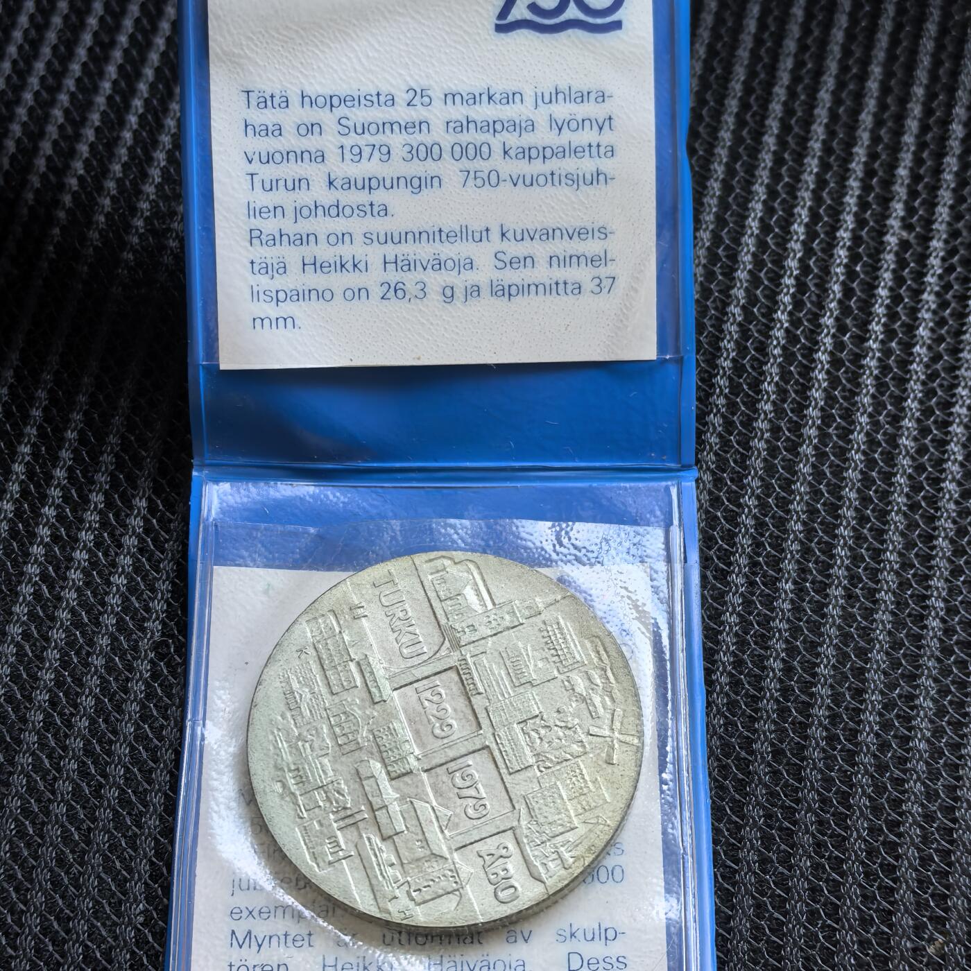 道一币馆币章第一百三十九场 原包装带证 芬兰1979年图尔库建城750周年25马克纪念银币