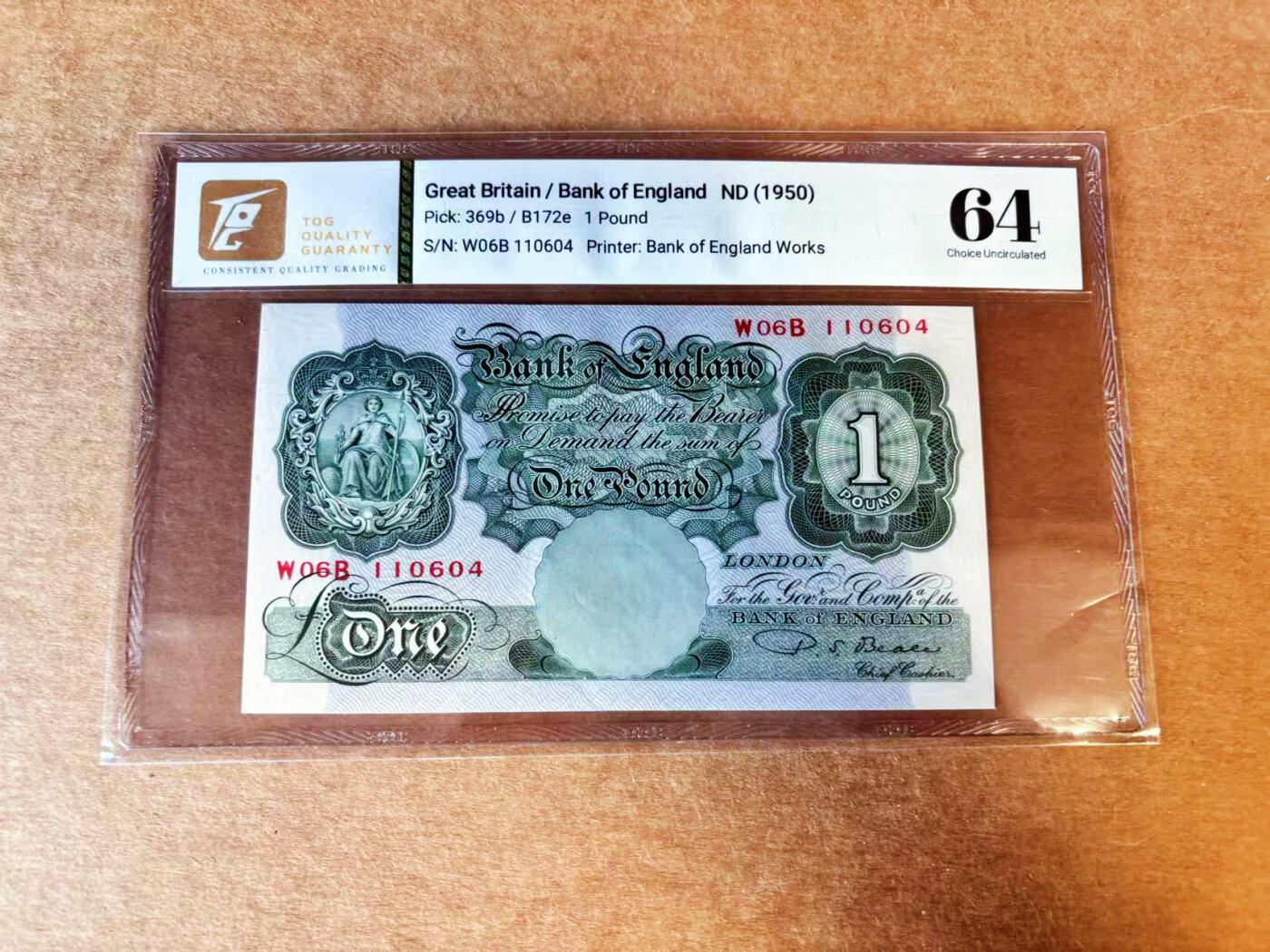 【Blue Auction】世界纸币精拍第702期【精】—— 18级TOP拍卖/信誉/品质/专业/高效💫 英国 A序列 1950年1镑 TQG64