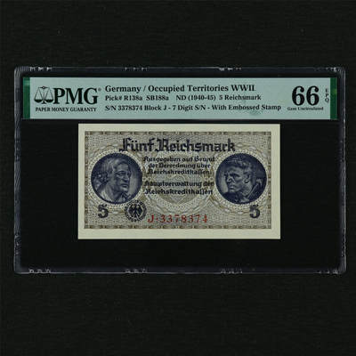 【亘邦集藏】第210期拍卖 - 1940-45年 德国5马克 PMG 66EPQ 3378374